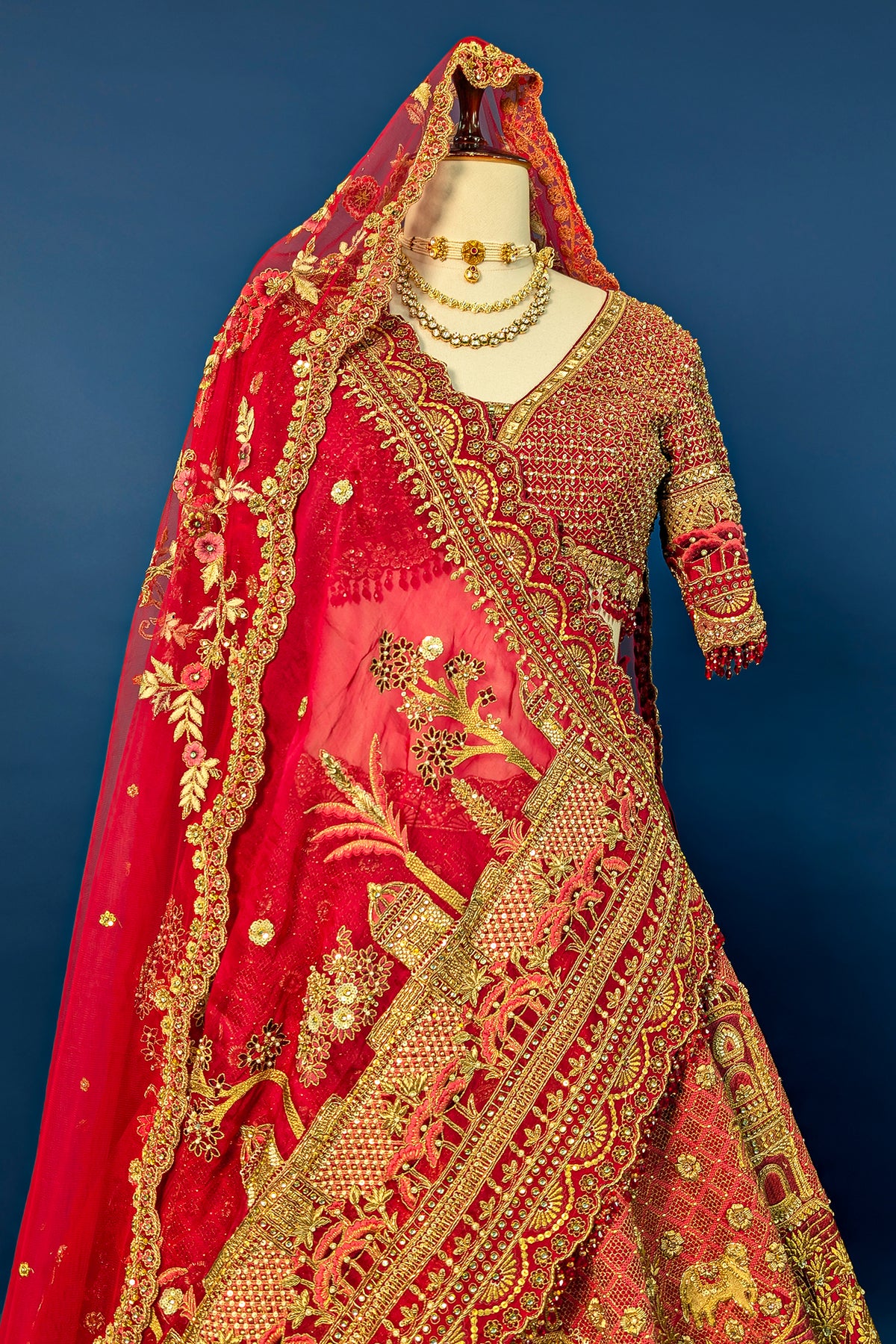 Red Matka Silk Designer Bridal Lehenga with Double Dupatta - red silk saree