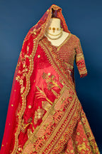 Red Matka Silk Designer Bridal Lehenga with Double Dupatta - red silk saree