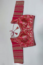 Sunset Dual-Tone Pink & Orange Zari Silk Saree with Red Embroidered Scallop Border