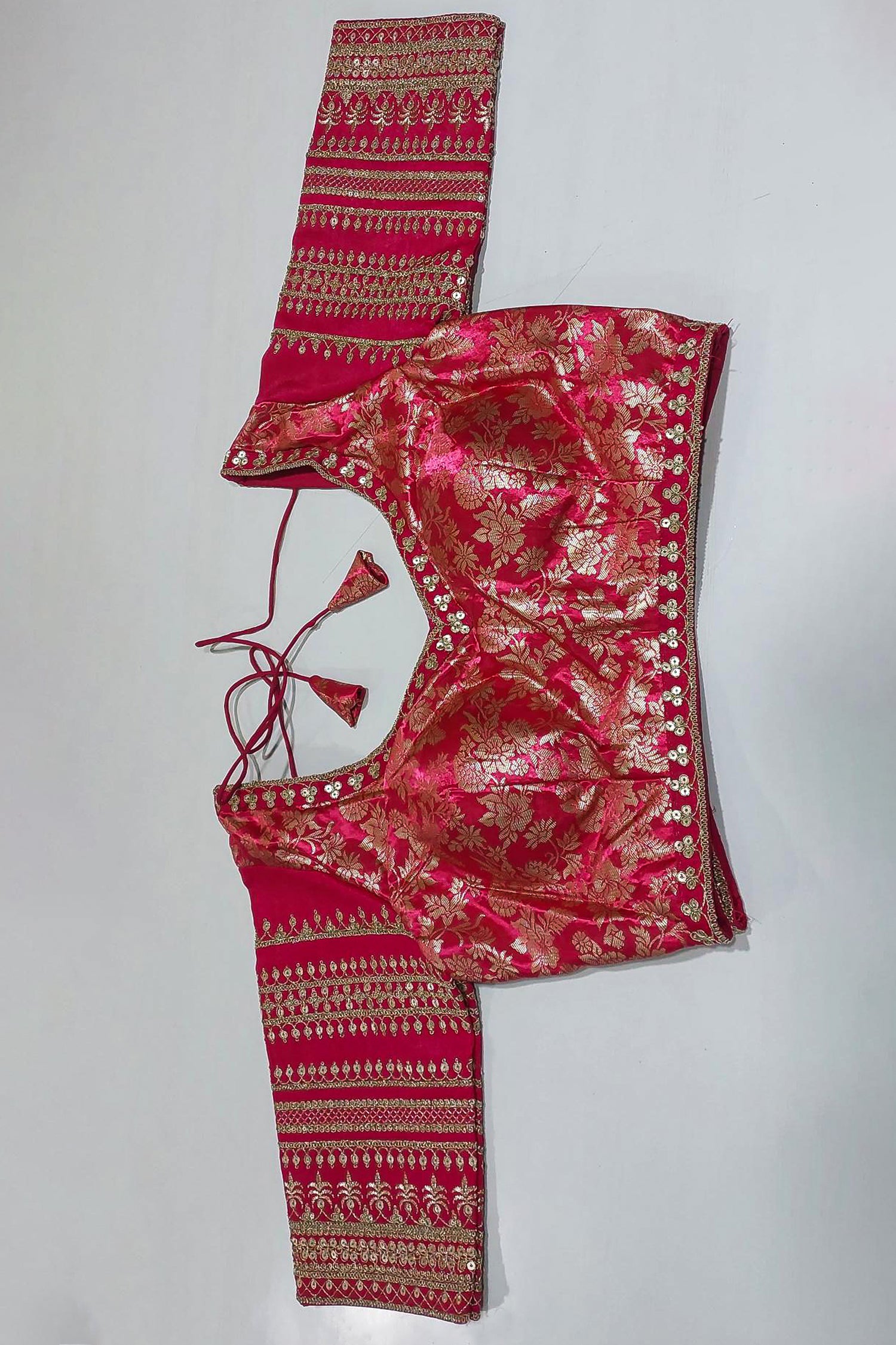 Sunset Dual-Tone Pink & Orange Zari Silk Saree with Red Embroidered Scallop Border