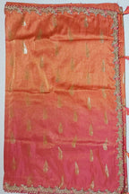 Sunset Dual-Tone Pink & Orange Zari Silk Saree with Red Embroidered Scallop Border