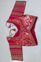 Sunset Dual-Tone Pink & Orange Zari Silk Saree with Red Embroidered Scallop Border