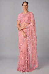 Peach All Over Sequinned Net Saree - peach net saree