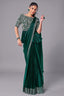 Green Shimmer Chiffon Readymade Saree with Peplum Style Blouse - green chiffon saree