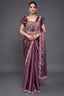 Lavender Crepe Satin Silk Readymade Saree with Beads Embroidery Lace and Pentagon Neckline Blouse - lavender silk saree embro