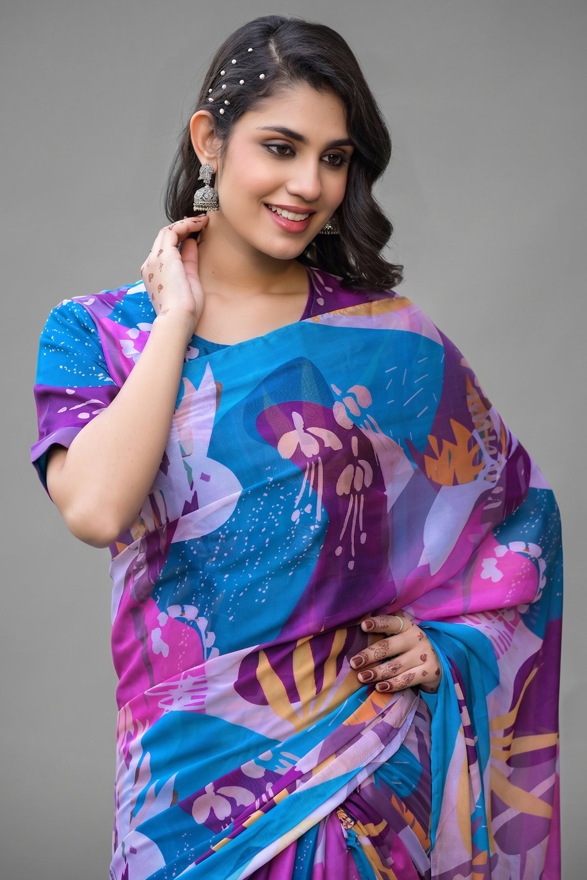 Georgette Printed Readymade Gown Style Saree