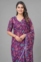 Georgette Printed Readymade Gown Style Saree - georgette saree