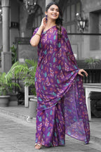 Georgette Printed Readymade Gown Style Saree - georgette saree