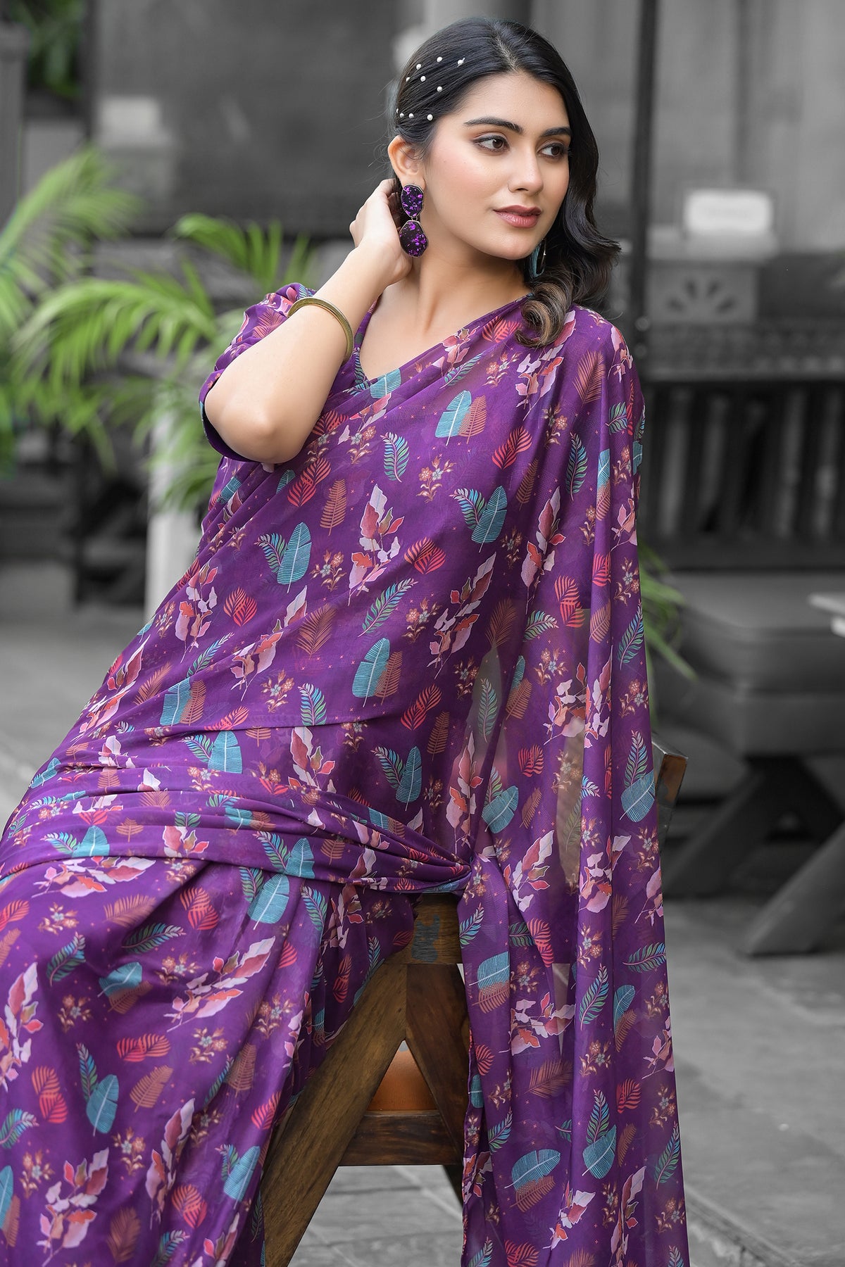 Georgette Printed Readymade Gown Style Saree - georgette saree