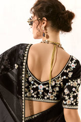 Black Organza Tissue Sequin Butti Worked Saree