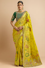 Mustard Silk Woven Saree with Swarovski Work