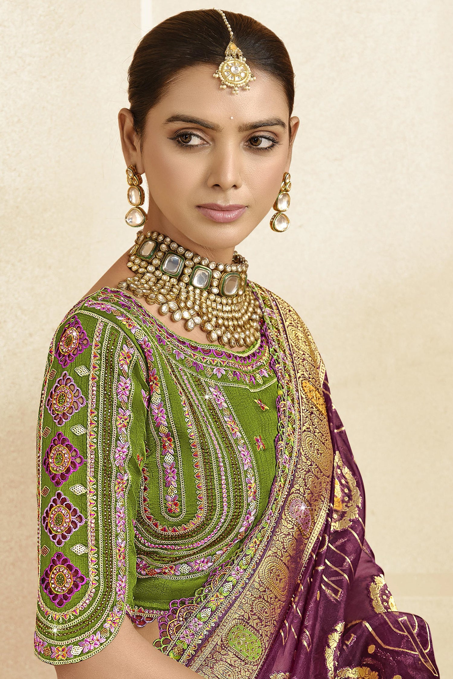 Dark Purple Silk Woven Saree with Swarovski Work