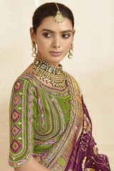 Dark Purple Silk Woven Saree with Swarovski Work