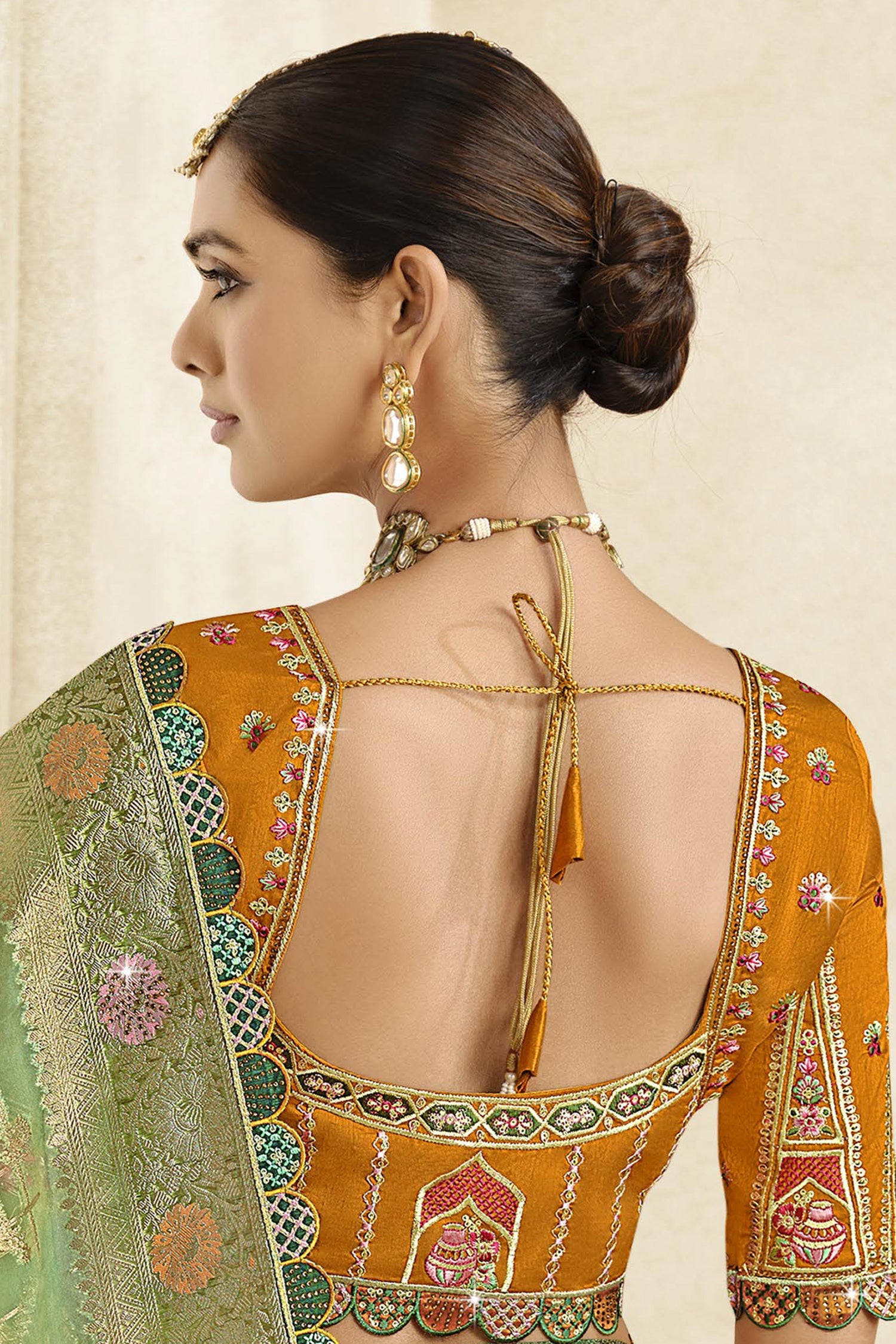 Moss Green Silk Woven Saree with Swarovski Work