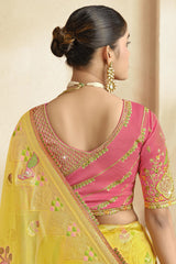 Yellow Silk Zari Woven Bird and Animal Motif Saree