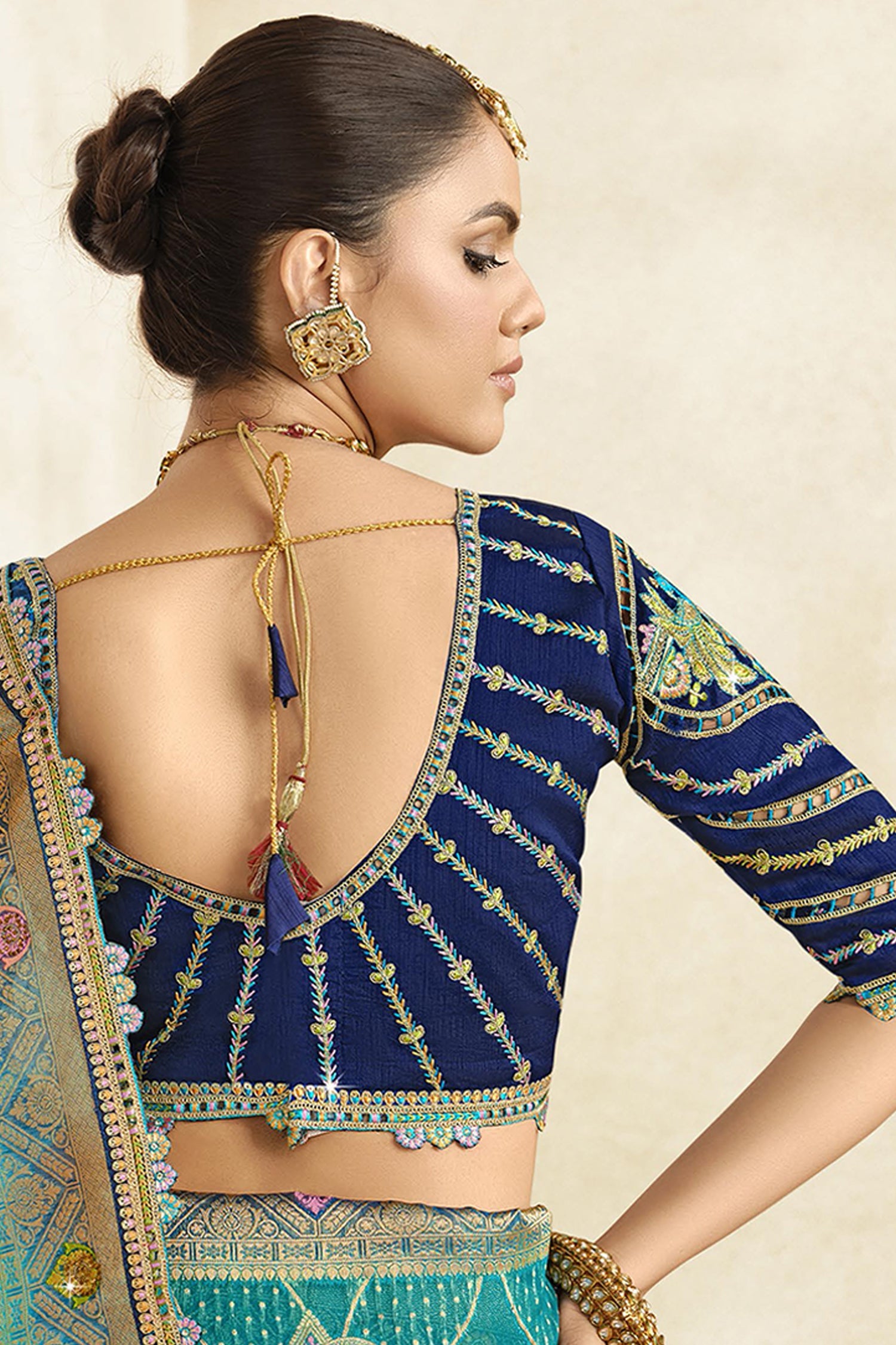 Turquoise Blue Silk Woven Saree with Swarovski Work
