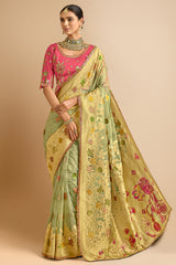 Grey Silk Woven Saree with Swarovski Work