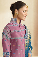 Blue Silk Woven Saree with Swarovski Work