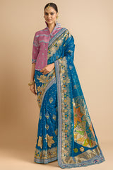 Blue Silk Woven Saree with Swarovski Work
