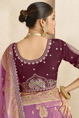 Mauve Silk Woven Saree with Embroidered Work Jacket