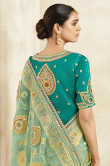 Light Green Silk Woven Saree with Bird and Animal Motif