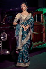 Peacock Blue Silk Saree with Weaving