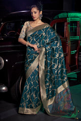 Peacock Blue Silk Saree with Weaving
