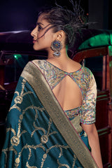 Peacock Blue Silk Saree with Weaving