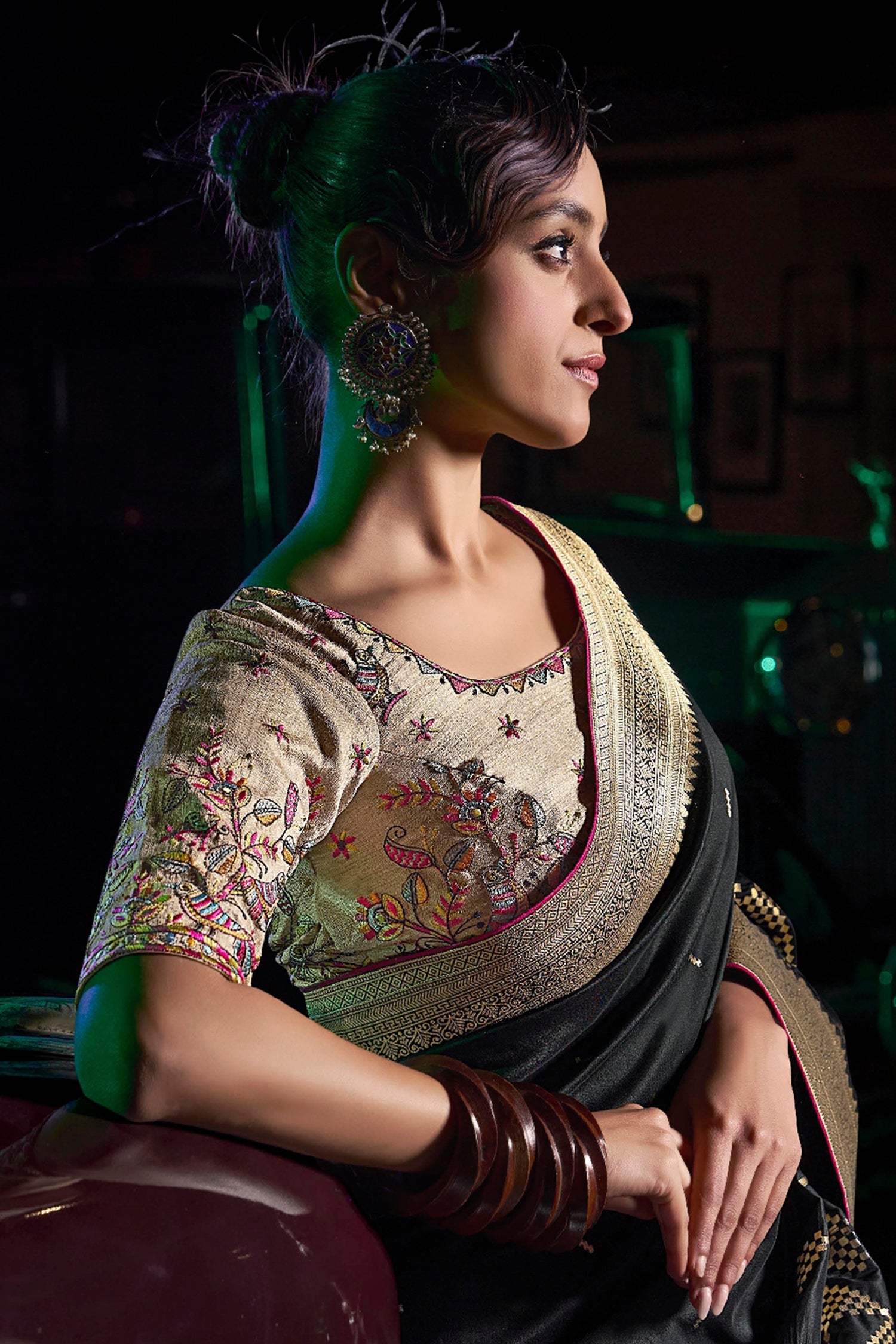 Black Silk Saree with Weaving
