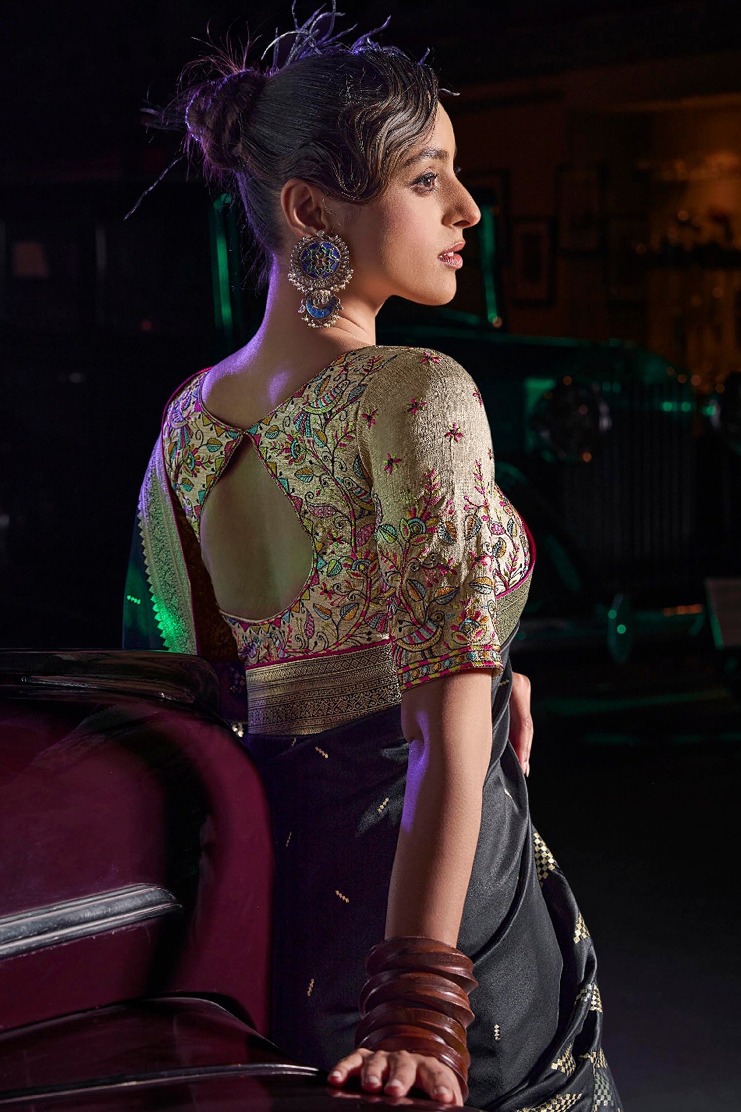 Black Silk Saree with Weaving