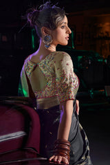 Black Silk Saree with Weaving