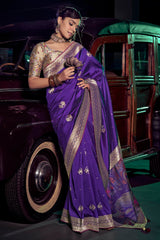 Violet Purple Silk Saree with Weaving