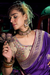 Violet Purple Silk Saree with Weaving