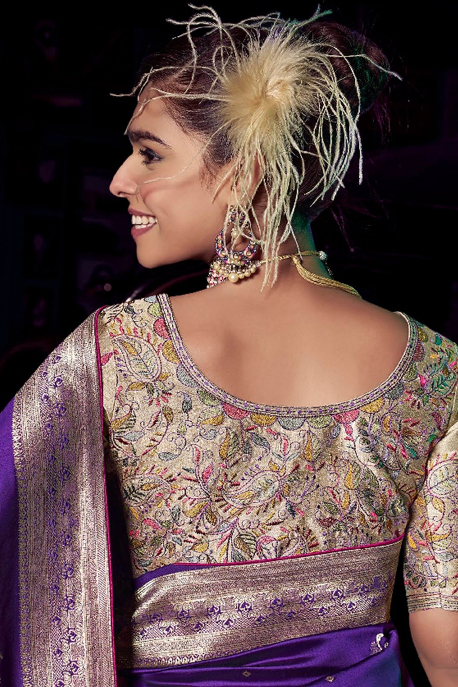 Violet Purple Silk Saree with Weaving