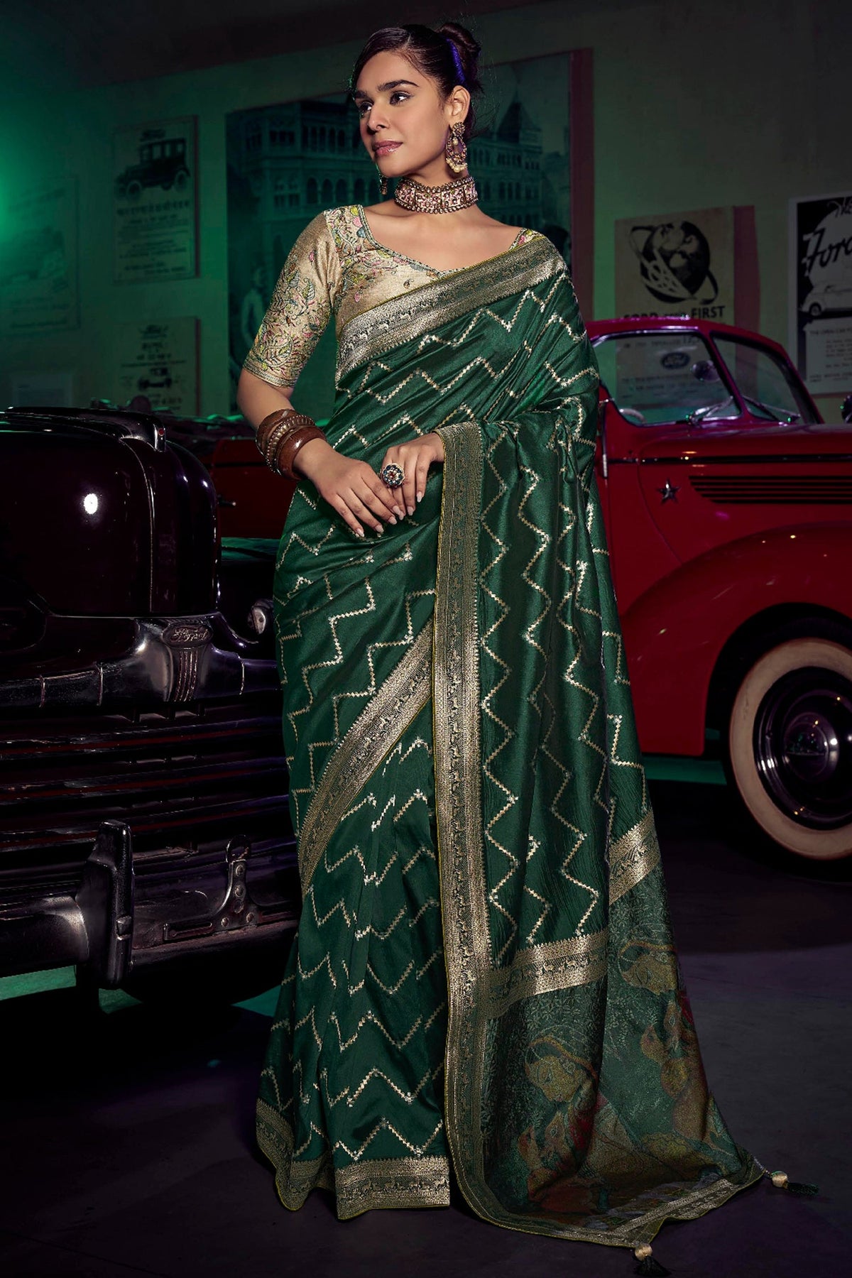 Green Silk Saree with Weaving