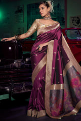 Purple Silk Saree with Weaving