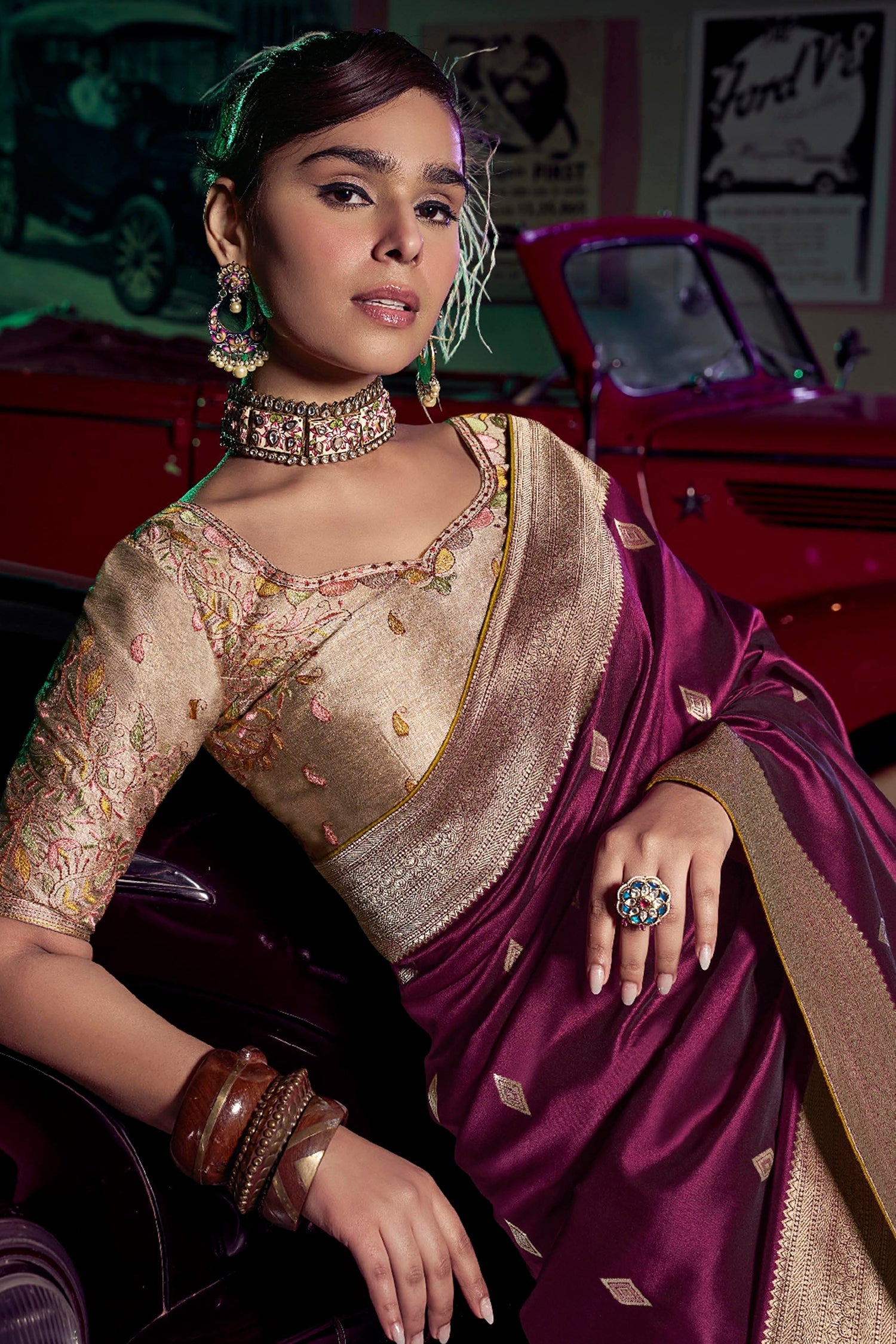 Purple Silk Saree with Weaving