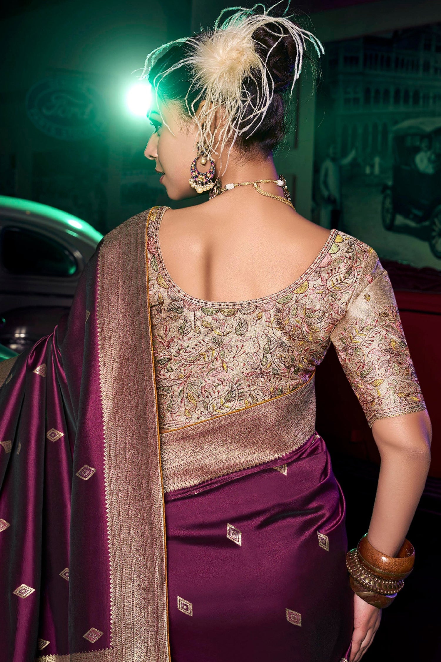 Purple Silk Saree with Weaving