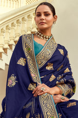 Blue Dola Silk Floral Woven Butta Saree