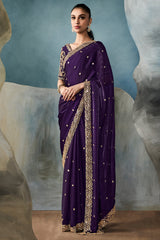 Russian Violet Purple Tissue Organza Saree with Sequin Cutdana Work