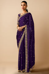 Russian Violet Purple Tissue Organza Saree with Sequin Cutdana Work