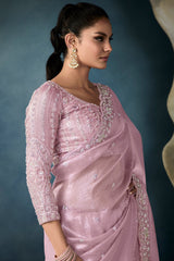 Light Pink Organza Tissue Saree with Sequin and Cutdana Work