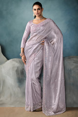 Languid Lavender Organza Tissue Sequin and Cutdana Worked Saree