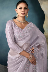 Languid Lavender Organza Tissue Sequin and Cutdana Worked Saree