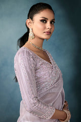 Languid Lavender Organza Tissue Sequin and Cutdana Worked Saree