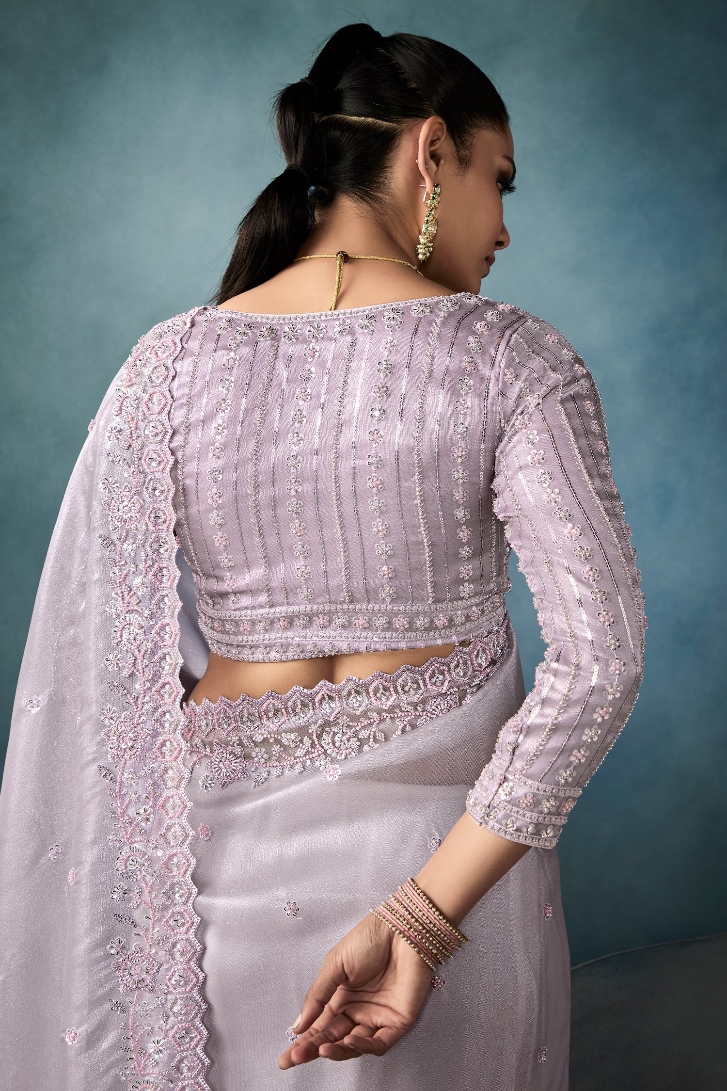 Languid Lavender Organza Tissue Sequin and Cutdana Worked Saree