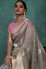 Grey Linen Weaving Saree with Contrast Pallu