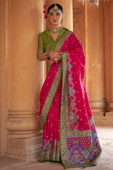 Pink Art Silk Saree with Printed Border and Pallu