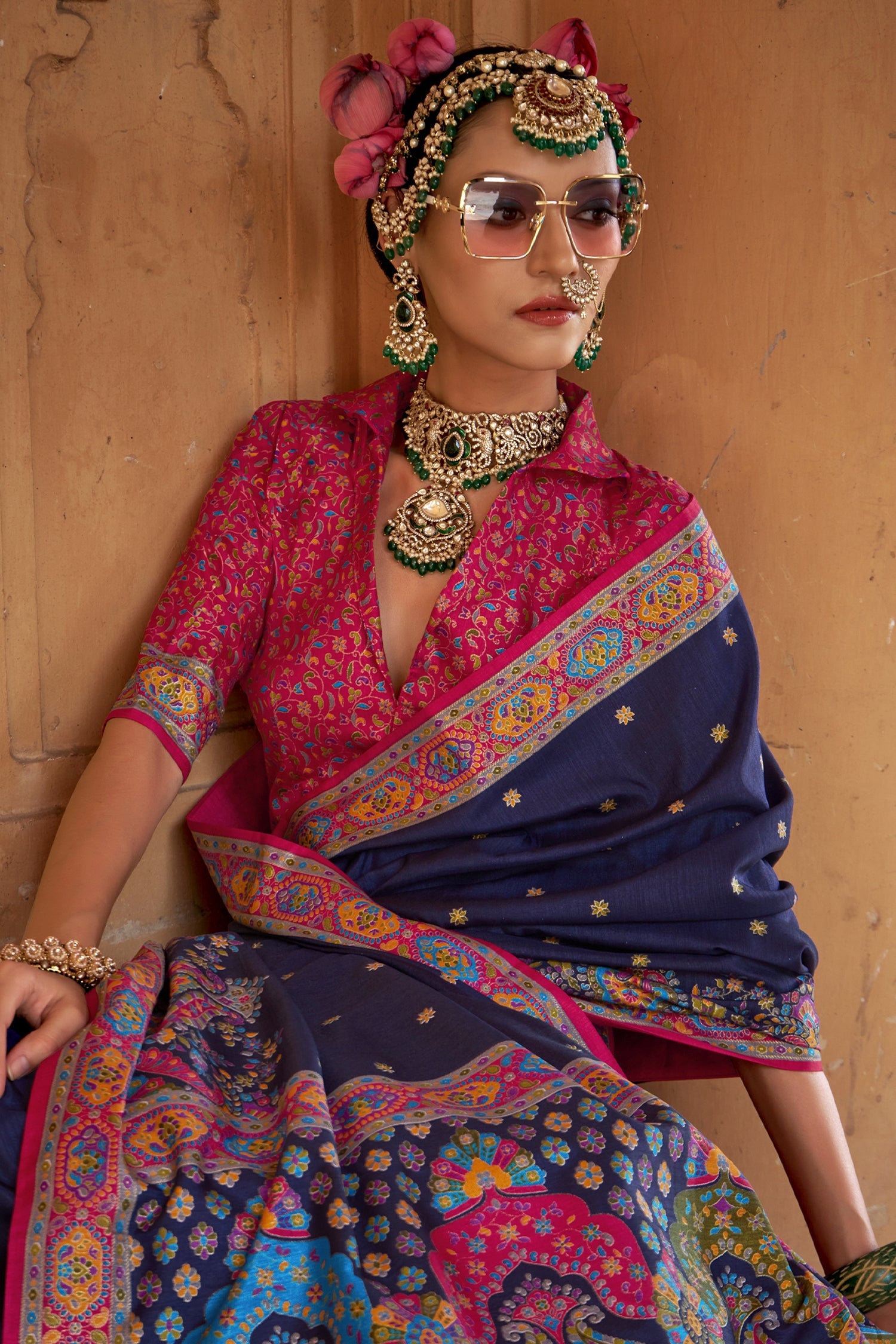 Blue Art Silk Saree with Printed Border and Pallu