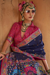 Blue Art Silk Saree with Printed Border and Pallu